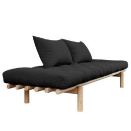 Méridienne futon PACE en pin coloris gris foncé couchage 75*200 cm.
