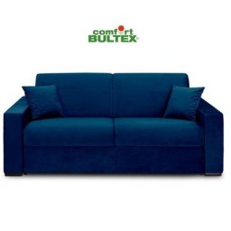 Canapé convertible express VOLOUTO matelas 140cm comfort BULTEX® 16cm sommier lattes RENATONISI velours bleu