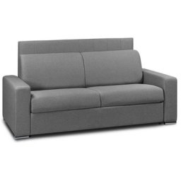 Canapé lit CanapExpress lattes 160cm matelas mémory 22cm tête de lit intégrée cuir vachette gris graphite