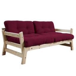 Banquette convertible futon STEP pin massif coloris bordeaux couchage 70*200 cm.