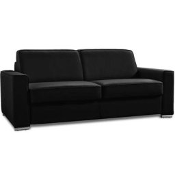 Canapé convertible 2-3 places EXCELLENCE 120 cm sommier lattes matelas MEMORY 18 cm inclus cuir vachette noir