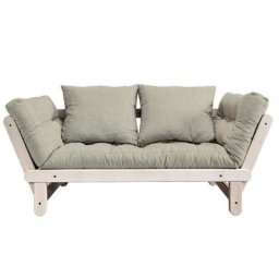 Banquette méridienne futon BEAT pin naturel tissu lin couchage 75*200 cm.