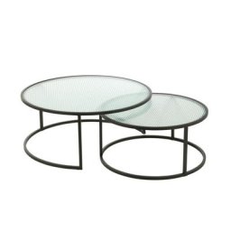 Set de 2 Tables basses RENTIA Verre gaufré / Métal