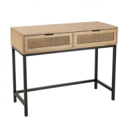 Console MARCI 2 tiroirs cannage naturel / métal noir