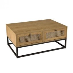 Table basse CALINE 4 tiroirs effet cannage / métal noir