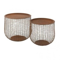 Set de 2 tables gigognes panier arrondie PENA en métal Rouille