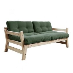 Banquette convertible futon STEP pin massif coloris vert olive couchage 70*200 cm.