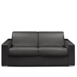 Canapé lit DREAMER EXPRESS sommier lattes matelas 16cm cuir vachette noir