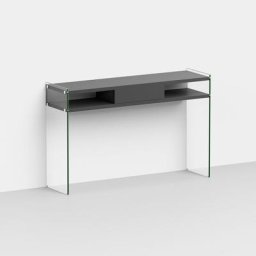 Table console MAYA coloris gris ardoise piétement en verre transparent