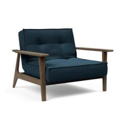 INNOVATION LIVING Fauteuil design SPLITBACK FREJ Argus Navy Blue convertible lit 90*115 cm accoudoirs chêne fumé