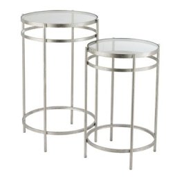 Set de 2 tables gigognes ronde FELO en métal argenté