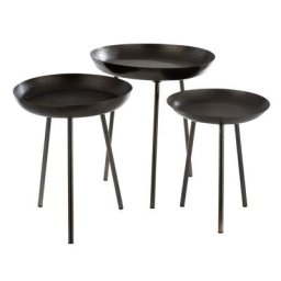Set de 3 tables gigognes ronde FESO en métal mat gris foncé.