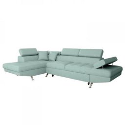 Canapé d'angle convertible méridienne gauche RINO bleu clair pieds métal