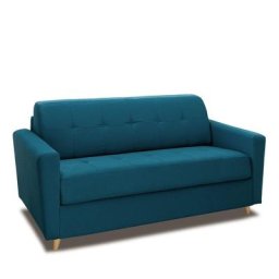 Canapé MEZZANO convertible EXPRESS matelas 16 cm sommier métal 140 cm tissu tweed bleu pétrole
