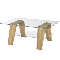 Table basse rectangulaire LUCEY plateau en verre et structure en chêne naturel