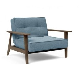 INNOVATION LIVING Fauteuil design SPLITBACK FREJ Mixed Dance Light Blue convertible lit 90*115 cm accoudoirs chêne fumé