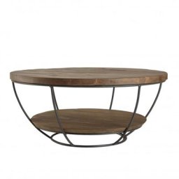 Table Basse Scandinave ronde Double Plateau en bois finition teck recyclé