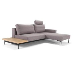INNOVATION LIVING Canapé design d'angle BRAGI tissu Flashtex Light Grey lit 200*140 cm têtière amovible et tablette intégrées