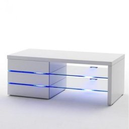 Meuble TV SALMON laqué blanc brillant 3 tiroirs 2 niches LED inclus