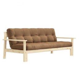 Canapé convertible futon UNWIND pin naturel coloris mocca 130 x 190 cm.