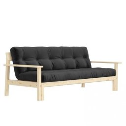 Canapé convertible futon UNWIND pin naturel coloris gris foncé couchage 130 x 190 cm.