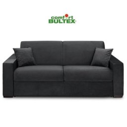 Canapé convertible express VOLOUTO matelas 120cm comfort BULTEX® 16cm sommier lattes RENATONISI velours gris graphite