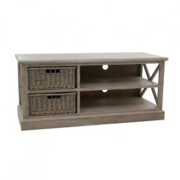 Meuble TV SAKOA 2 paniers Bois naturel / Rotin