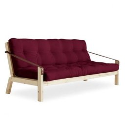 Banquette futon POETRY en pin massif coloris bordeaux couchage 130 x 190 cm.