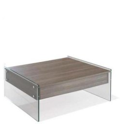 Table basse relevable BELLA 80x80cm coloris noyer piétement en verre
