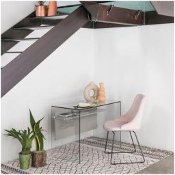 bureau SCRIBA en verre clair coloris gris tourterelle