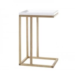 Bout de canapé console REGAT blanc mat et chêne massif huilé