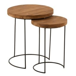 Set de 2 tables gigogne TEKI en métal noir et teck naturel