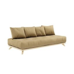 Canapé convertible futon SENZA pin naturel coloris beige blé couchage 90 cm.