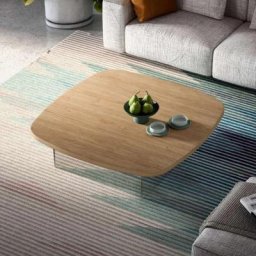 Table basse convertible AURELIUS - Plateau en Chêne Naturel et Piétement en Verre