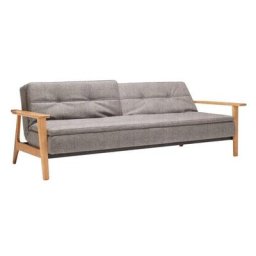 INNOVATION LIVING Canapé lit design DUBLEXO FREJ tissu Mixed Dance Natural convertible 115*210 cm accoudoirs bois
