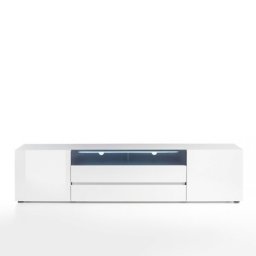 Meuble TV VERONA 203 cm laqué blanc brillant 2 portes, 2 tiroirs, 1 niche