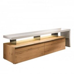 Meuble TV ANZIO 244 cm finition chêne plateau blanc 2 tiroirs