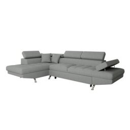 Canapé d'angle convertible méridienne gauche RINO gris clair pieds métal