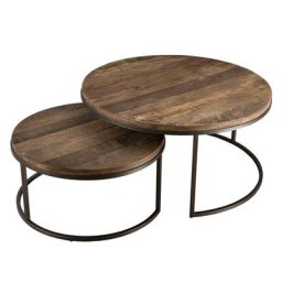 Set de 2 tables basse gigogne ALIDA en teck recyclé, acacia et piétement en métal