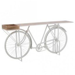 Console vélo rétro TROE en bois de manguier naturel et métal blanc