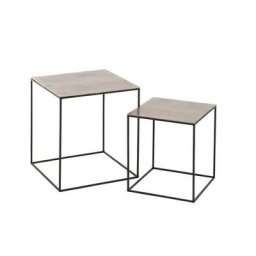 Set de 2 tables gigognes basse carrée NIZI en Aluminium Argent / Noir