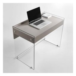 bureau MYDESK en verre clair coloris gris tourterelle