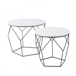 Lot de 2 tables d'appoint HAMBOURG plateaux blancs piètement filaire noir