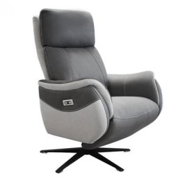 Fauteuil relax électrique CABRIES bi moteur micro gris plomb/perle piètement étoile métal noir