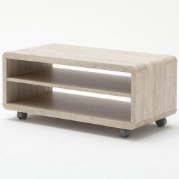 Meuble TV JUNAS laminé chêne sonoma à roulettes 1 étagère
