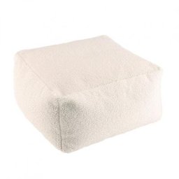 Pouf carré design GOTHY Blanc tissu bouclette 53 cm