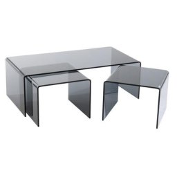 Set de 3 tables gigognes MAINTY en verre fumé gris transparent