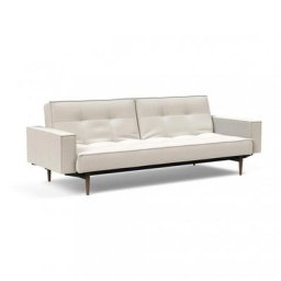 Canapé convertible SPLITBACK STYLETTO avec accoudoirs pieds fuseau chêne noyer tissu Bouclé Off White