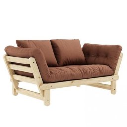 Banquette méridienne futon BEAT pin naturel tissu coloris brun argile couchage 75*200 cm.