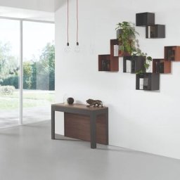 Table console extensible Ulisse en Rovere Naturale bois et bronze